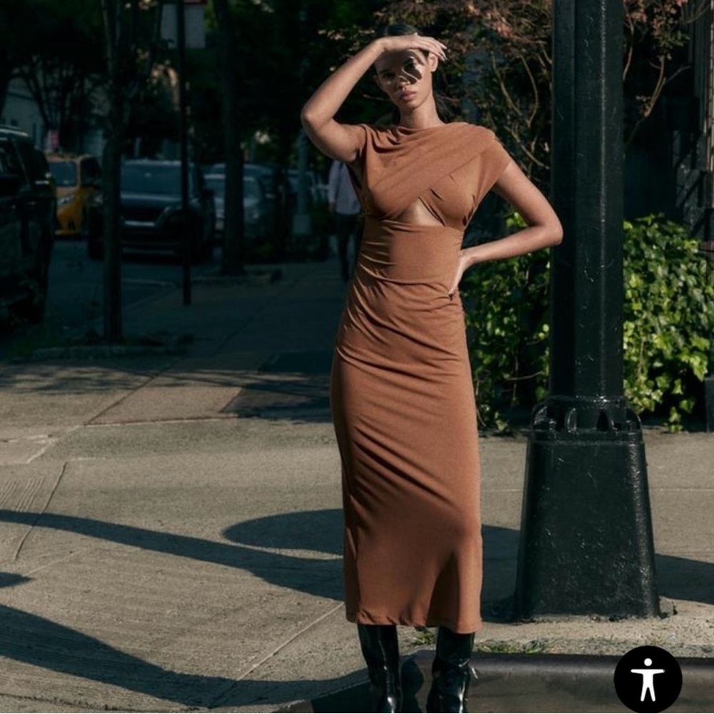 Zara burnt orange draped dress, size S